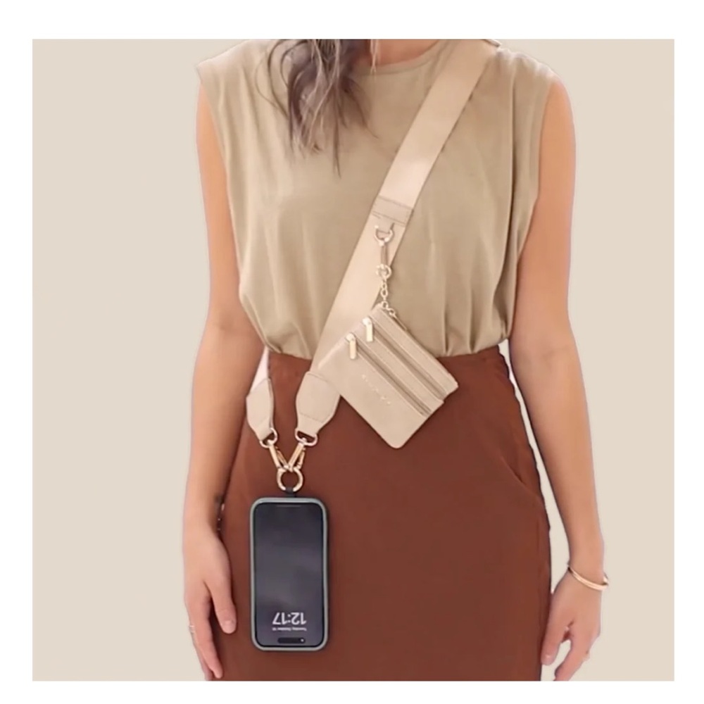 Save the girls clip and go strap with pouch hands free phone carrier crossbody